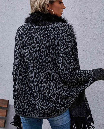 Leopard Fringe Detail Poncho