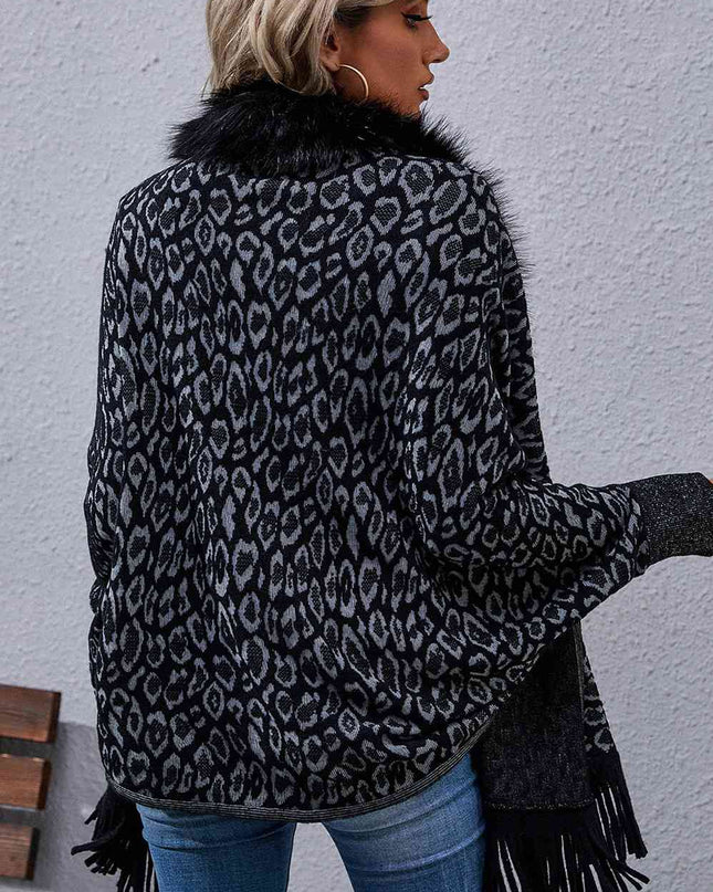 Leopard Fringe Detail Poncho