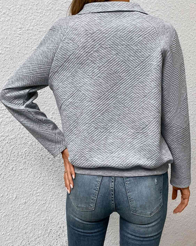 Half Buttoned Collared Neck Sweatshirt with Pocket