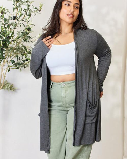 Celeste Full Size Open Front Cardigan with Pockets