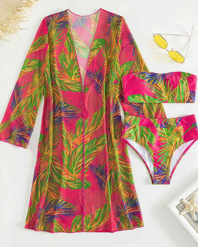 Botanical Print Tube Top, Swim Bottoms, and Cover Up Set