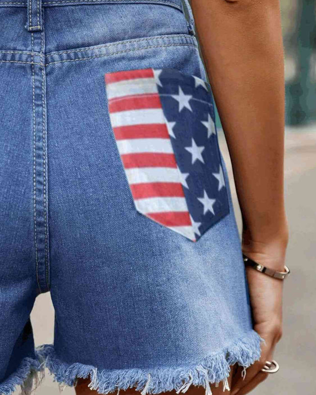 Raw Hem Denim Shorts with Pockets