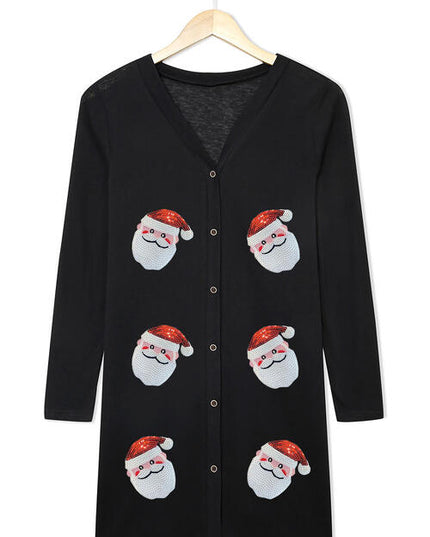 Sequin Santa Button Up Long Sleeve Cardigan