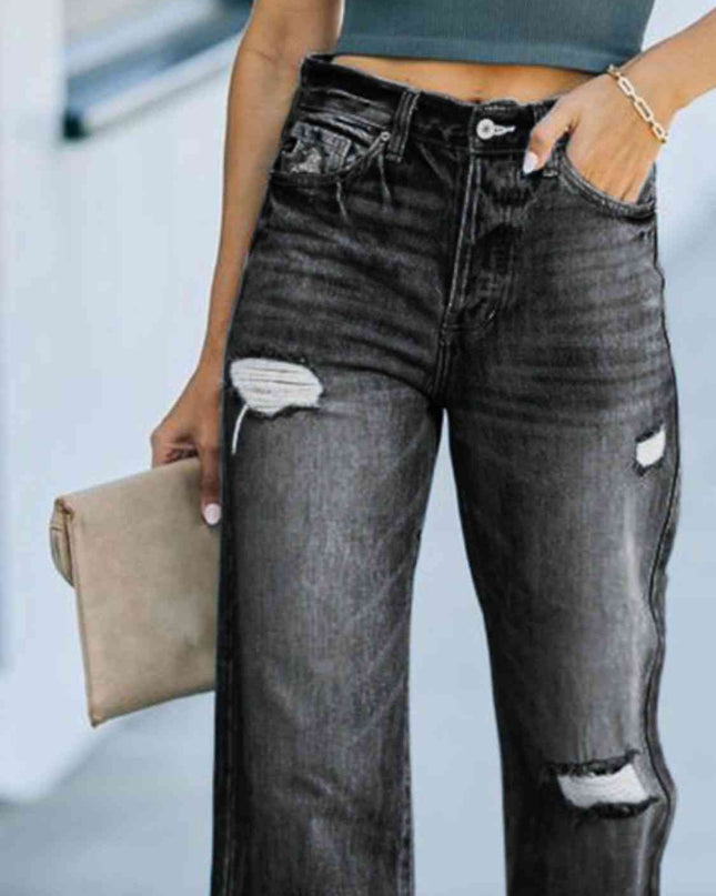 Distressed Straight Leg Jeans