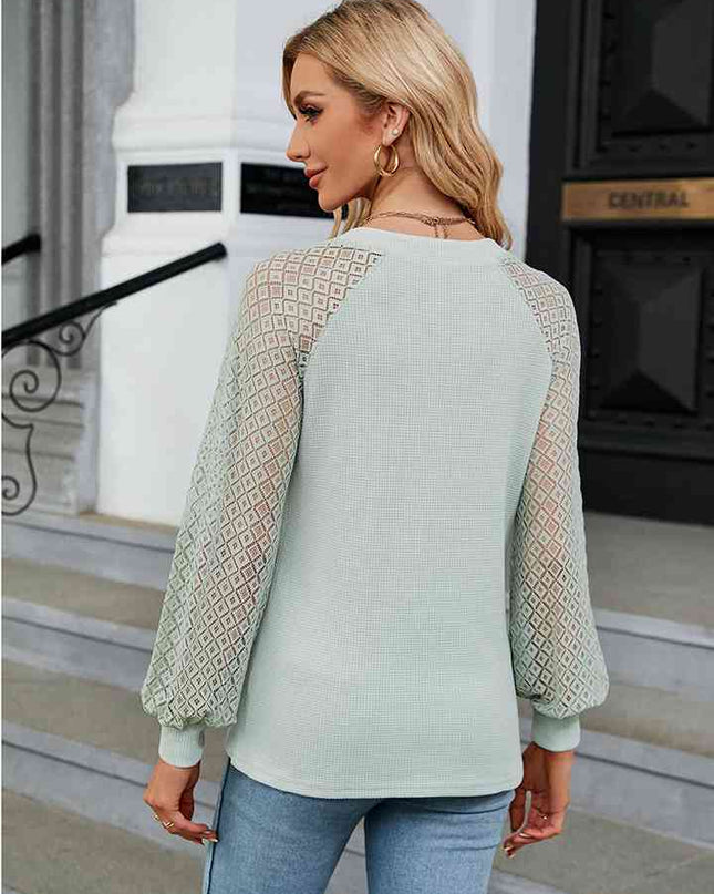 Notched Neck Raglan Sleeve Blouse