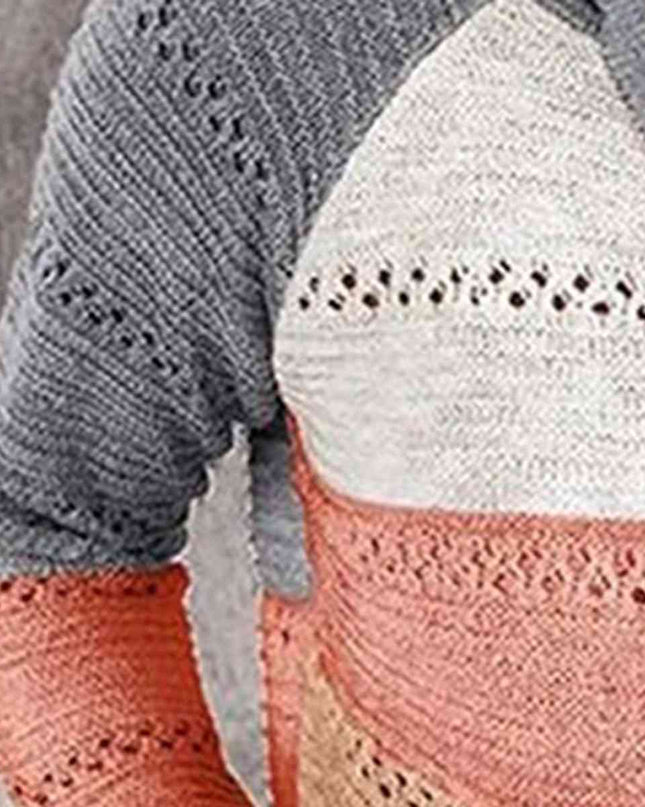 Color Block  Drawstring Hooded Sweater
