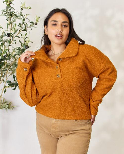 Culture Code Full Size Half Button Turtleneck Sweatshirt