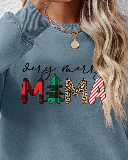 Letter Graphic Round Neck Long Sleeve Sweatshirt