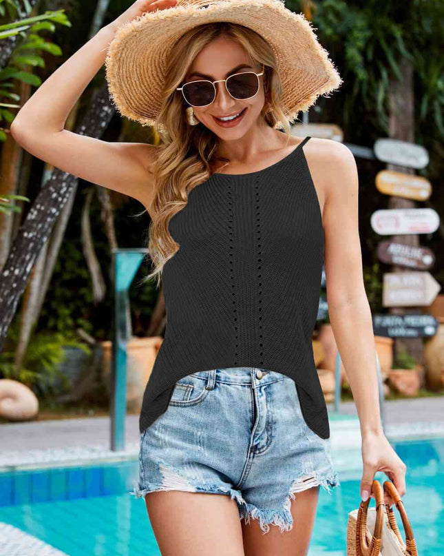 Openwork Grecian Neck Knit Tank Top