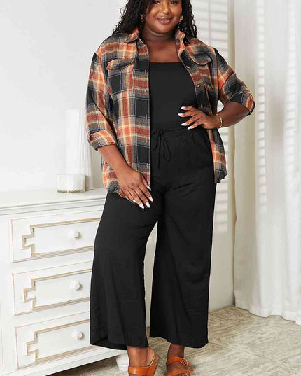 Double Take Plaid Dropped Shoulder Shirt