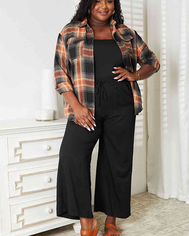 Double Take Plaid Dropped Shoulder Shirt