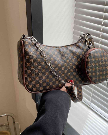 Printed Shoulder Bag and Round Wallet