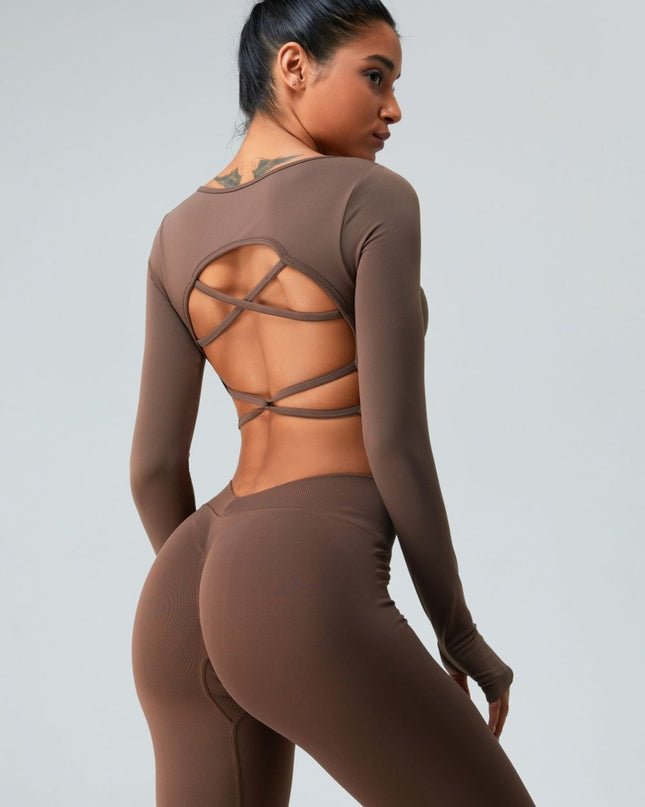 Cutout Round Neck Long Sleeve Active T-Shirt