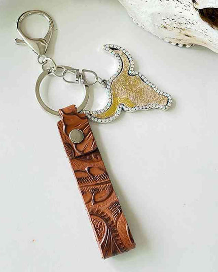 Rhinestone Bull Keychain