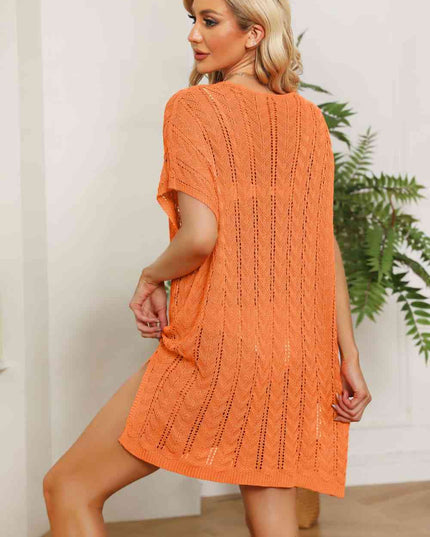 Openwork Side Slit Knit Dress