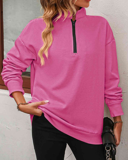 Zip-Up Dropped Shoulder Sweatshirt
