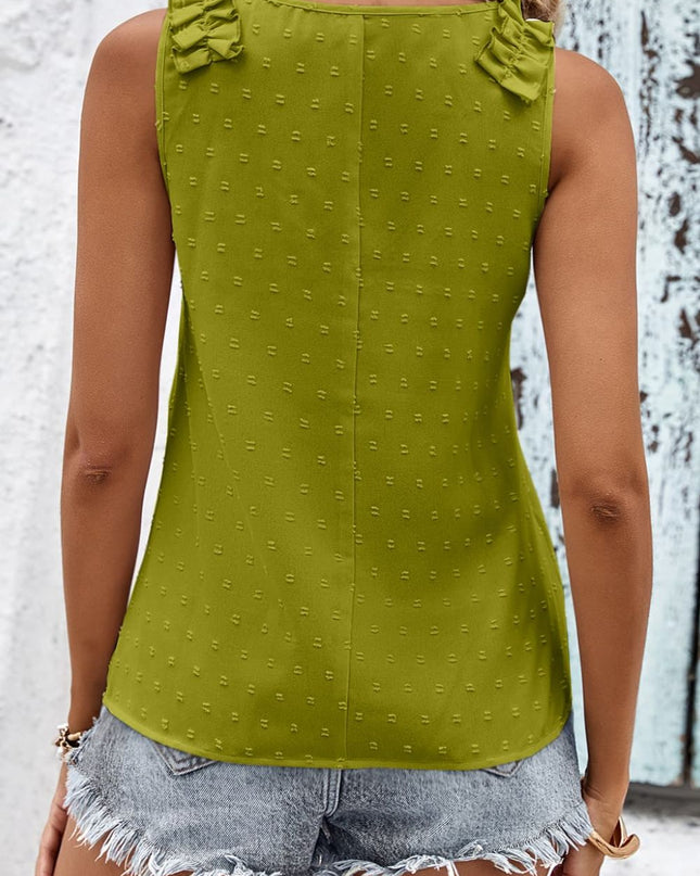 Swiss Dot Shoulder Detail V-Neck Tank
