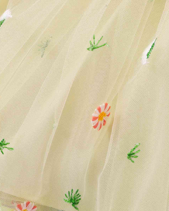 Embroidered Round Neck Flutter Sleeve Dress