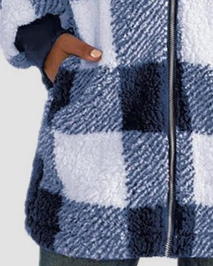 Plaid Zip Up Hooded Jacket with Pockets