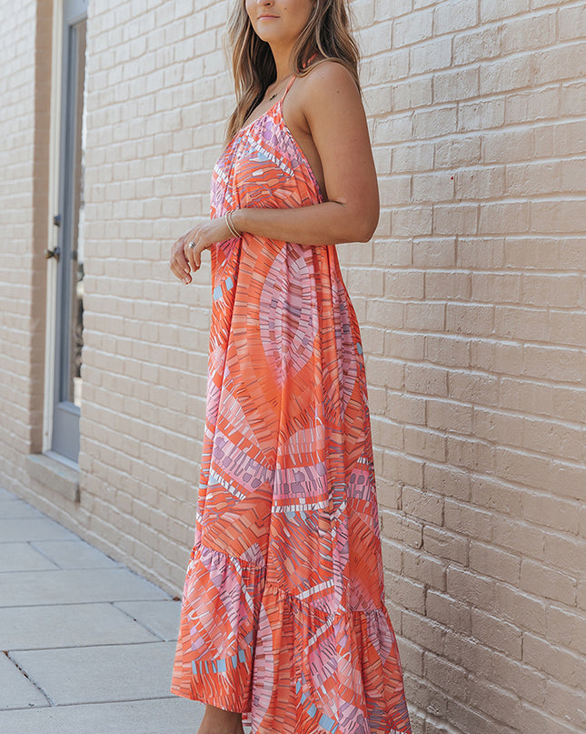 Printed Sleeveless Round Neck Maxi Dress