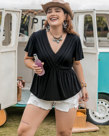 Plus Size V-Neck Flutter Sleeve Blouse