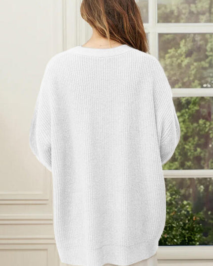 Full Size V-Neck Rib-Knit Cardigan