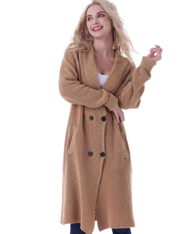 Double-Breasted Longline Cardigan with Pockets