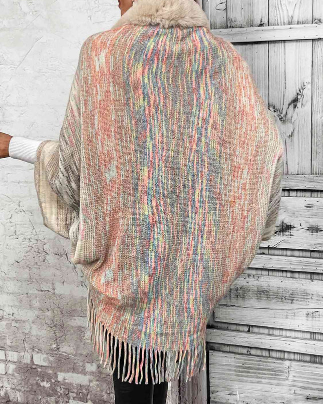 Open Front Fringe Hem Poncho