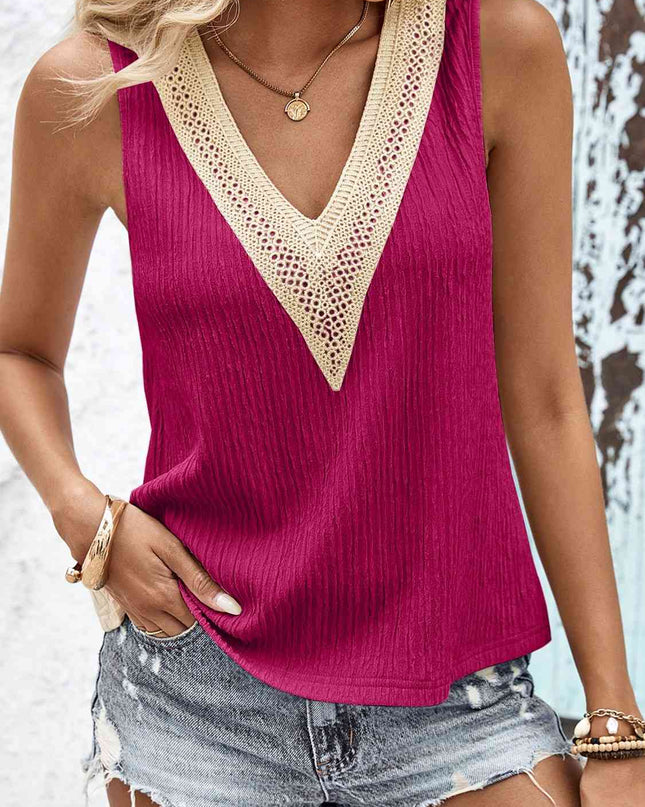 Textured V-Neck Tank Top