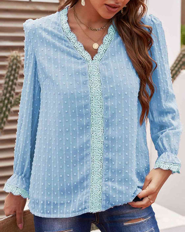 Swiss Dot Flounce Sleeve Blouse