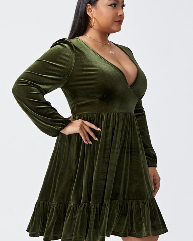 Plus Size Plunge Long Sleeve Mini Dress