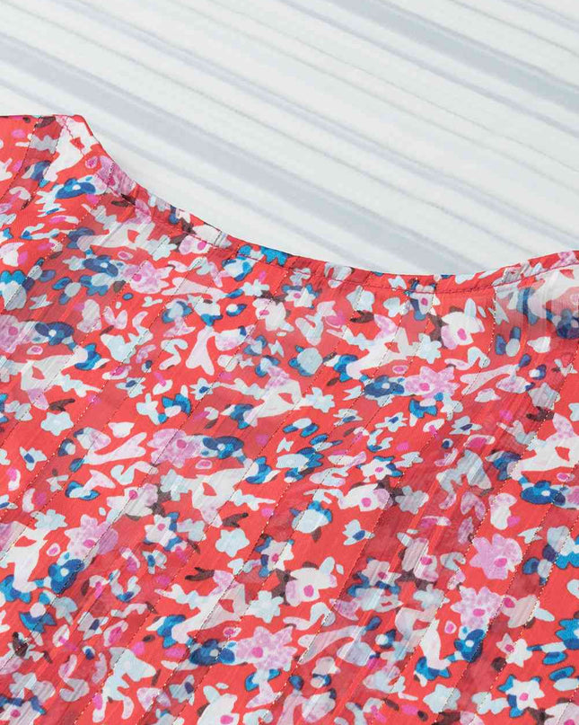 Printed V-Neck Tunic Blouse