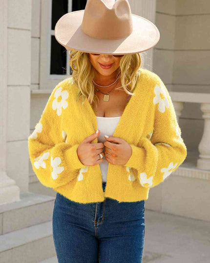 Floral Open Front Fuzzy Cardigan