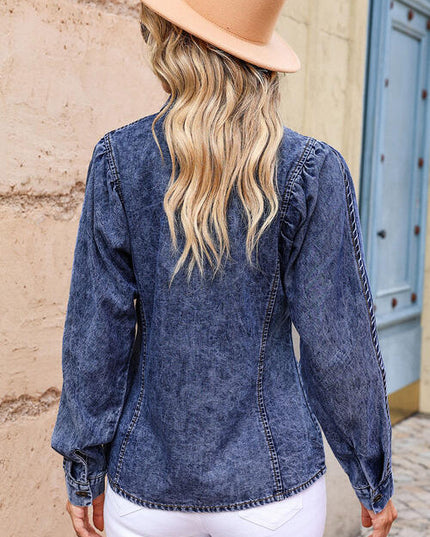 Button Up Collared Neck Denim Top