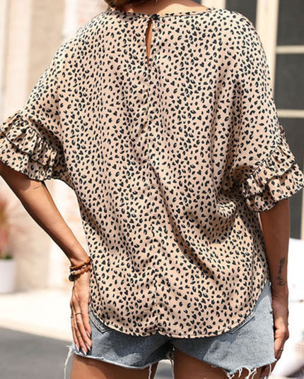 Leopard Print Flounce Sleeve Top