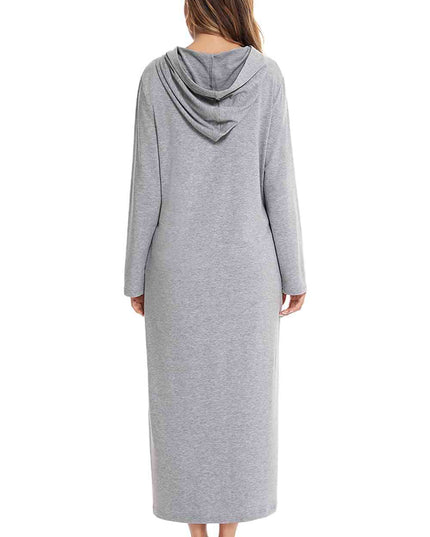 Zip Front Hooded Night Dress with Pockets