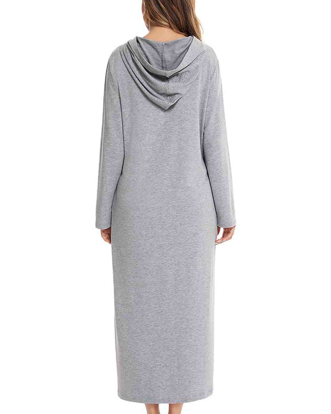 Zip Front Hooded Night Dress with Pockets