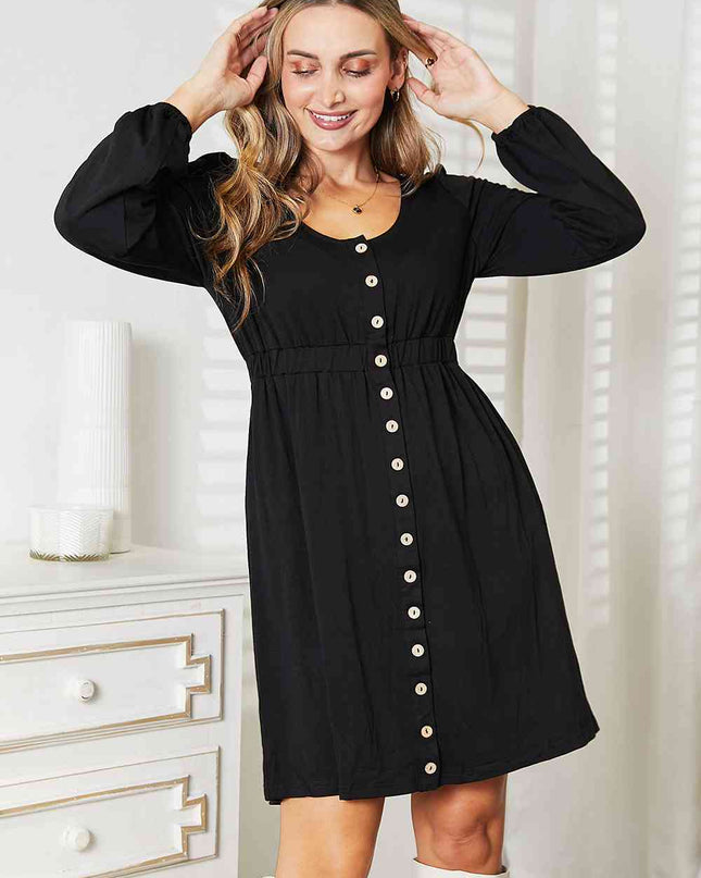 Double Take Scoop Neck Empire Waist Long Sleeve Magic Dress