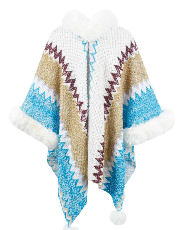 Color Block Open Front Poncho