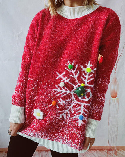 Christmas Element Round Neck Sweater and Scarf Set