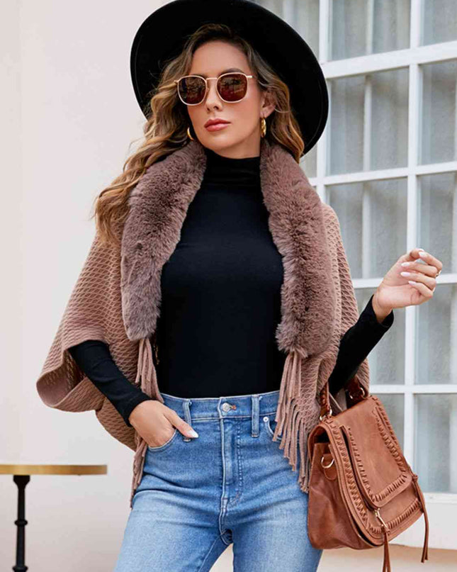 Open Front Fringe Hem Poncho
