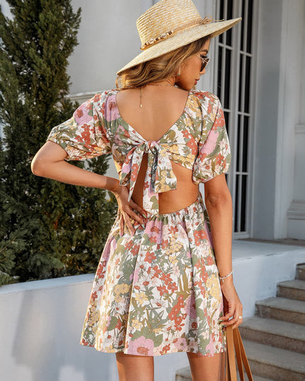 Floral Square Neck Cutout Mini Dress