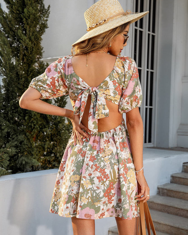 Floral Square Neck Cutout Mini Dress
