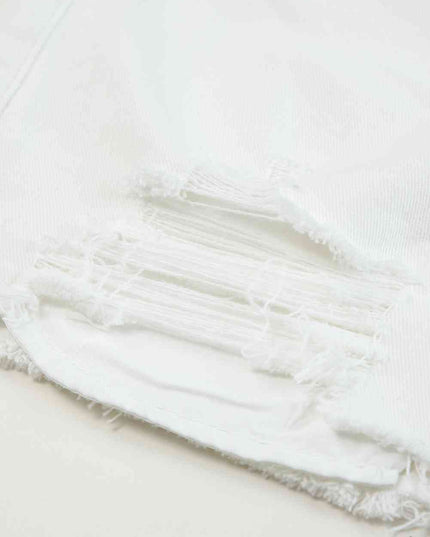 Frayed Hem Distressed Denim Shorts with Pockets