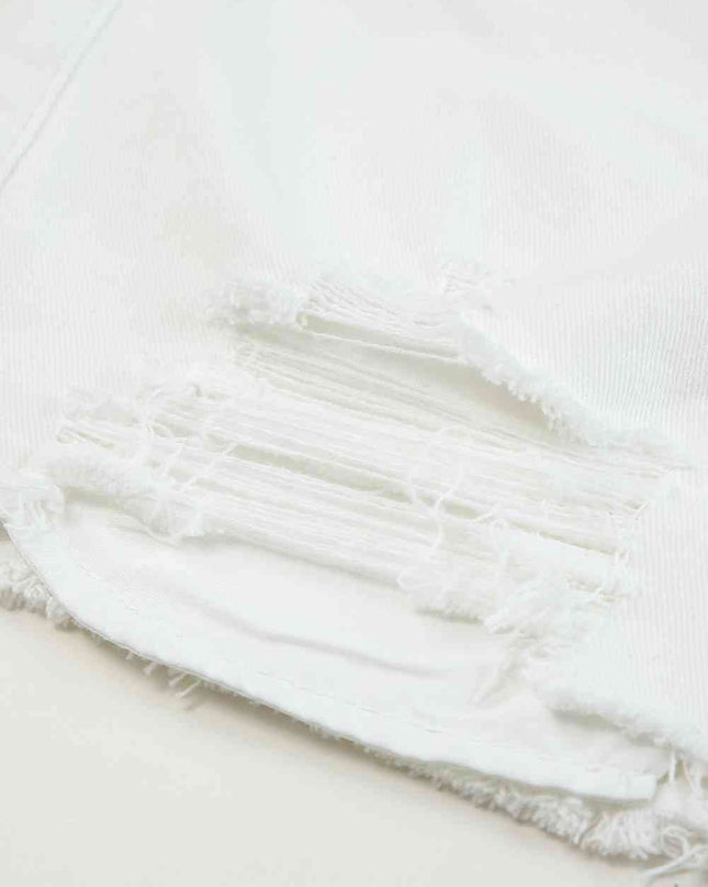 Frayed Hem Distressed Denim Shorts with Pockets