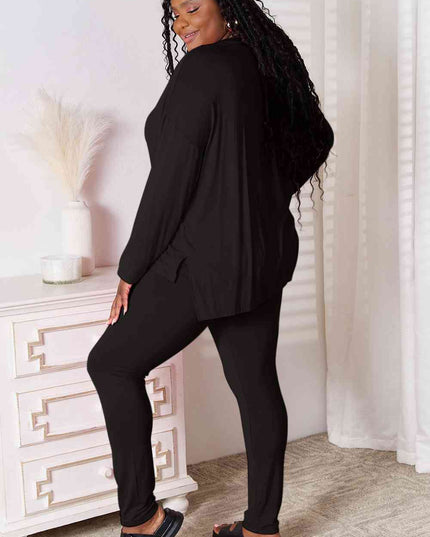 Basic Bae Full Size V-Neck Soft Rayon Long Sleeve Top and Pants Lounge Set