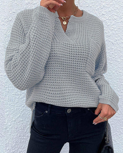 Notched Long Sleeve Sweater