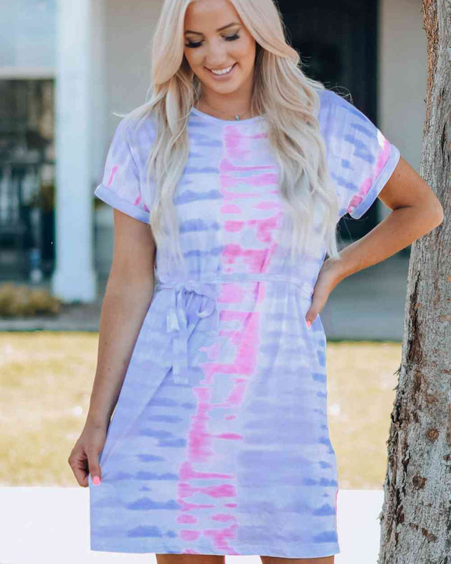 Women Tie-Dye Belted T-Shirt Dress