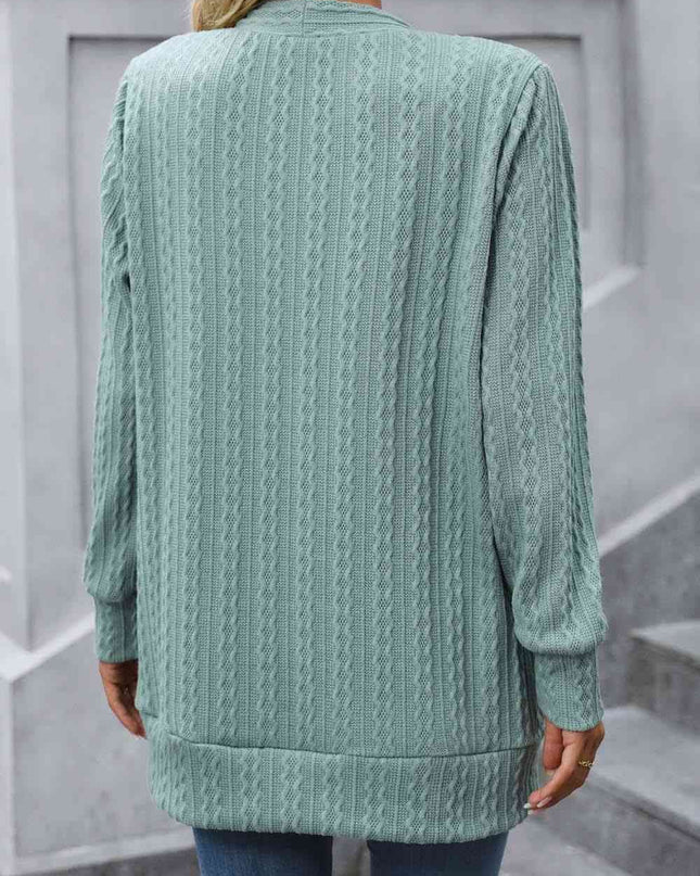 Cable-Knit Long Sleeve Cardigan with Pocket