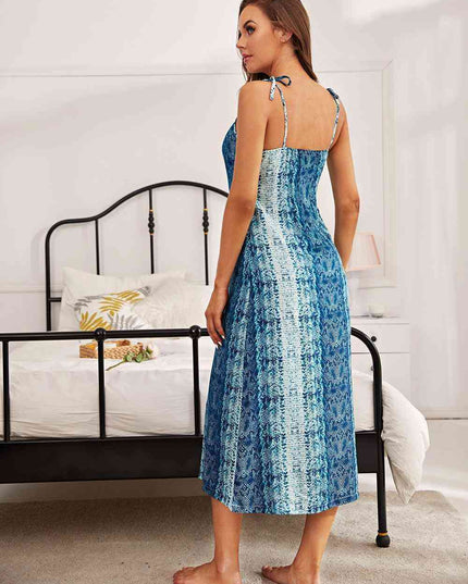 Printed Tie Shoulder Midi Night Dress